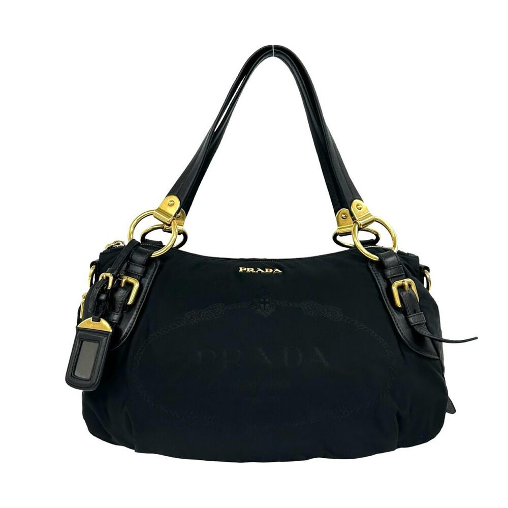 PRADA Prada Logo Hardware Tessuto Pocono Nylon Leather Genuine Tote Bag Semi ...